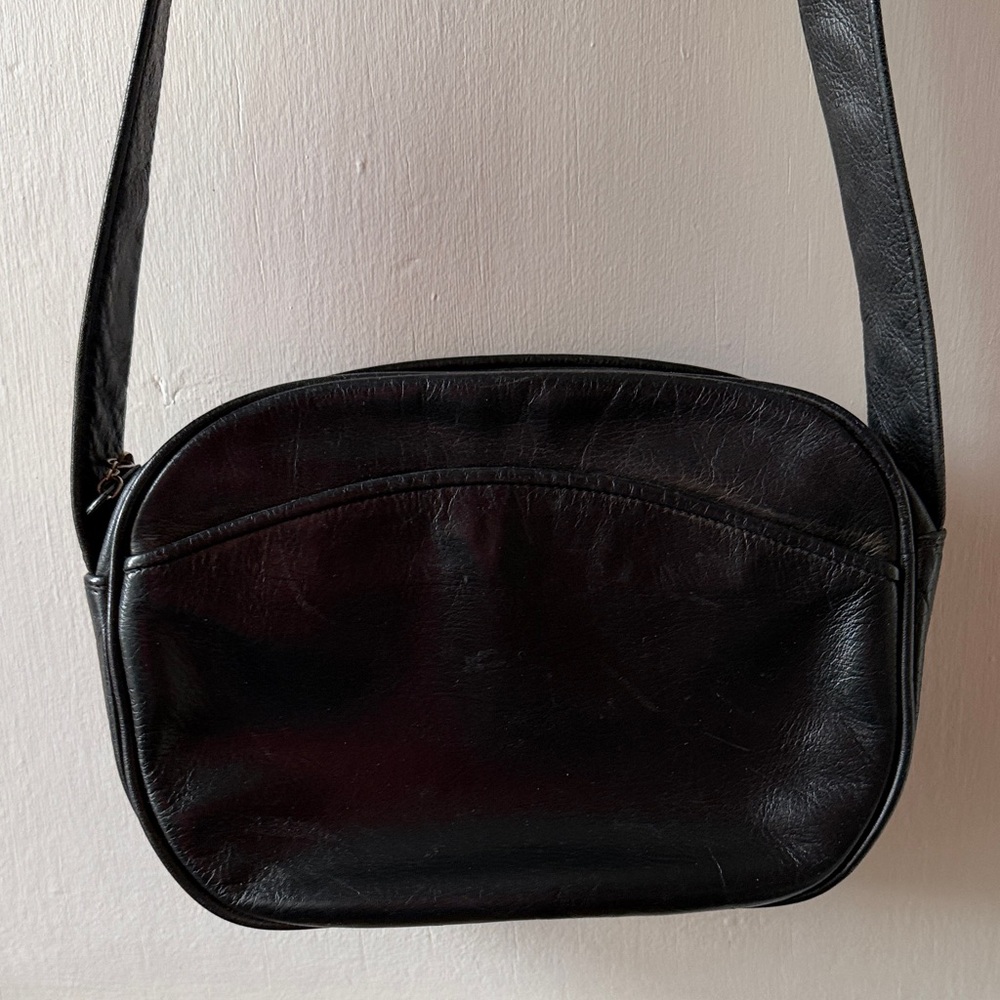 Vintage Black Leather Crossbody Bag